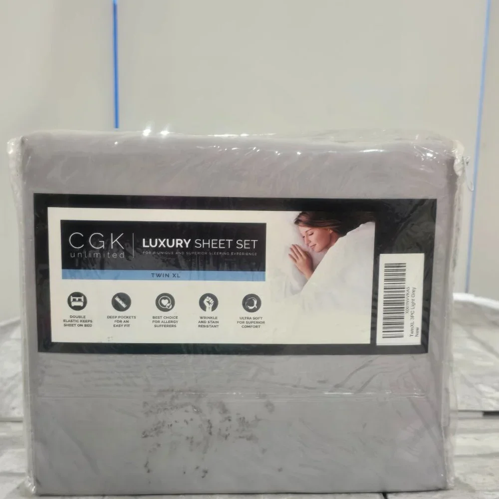 New Luxury Sheet Set Twin XL 3pc Bedding Fitted, Flat, Pillowcase Light Gray‎